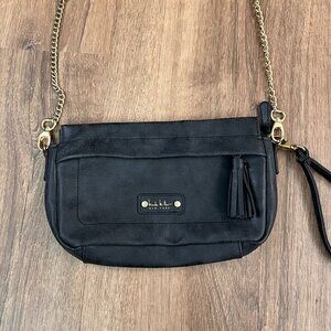Nicole Miller Bag Crossbody Shoulder Wristlet Clutch Soft Black Purse 4 Ways